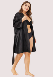 5XL-6XL Black Japanese Silk Satin Robe