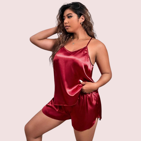 Plus Size Women's Silk Cami and Shorts Set