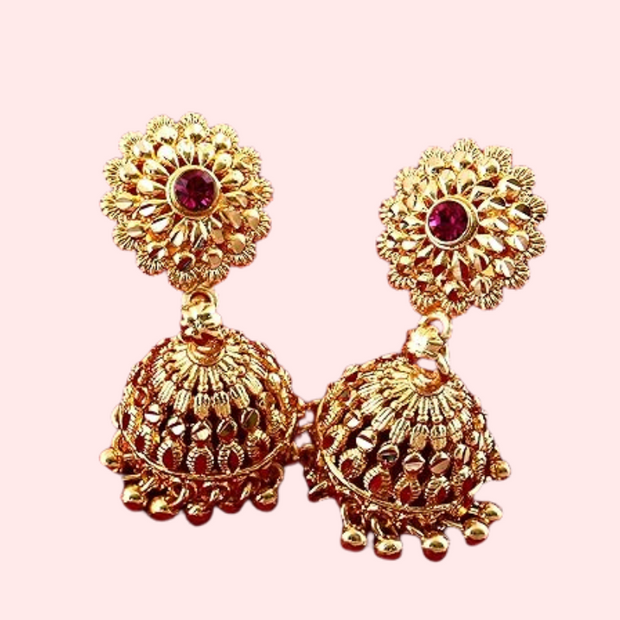 Traditional yet Stylish Ruby Jhumkas Earrings