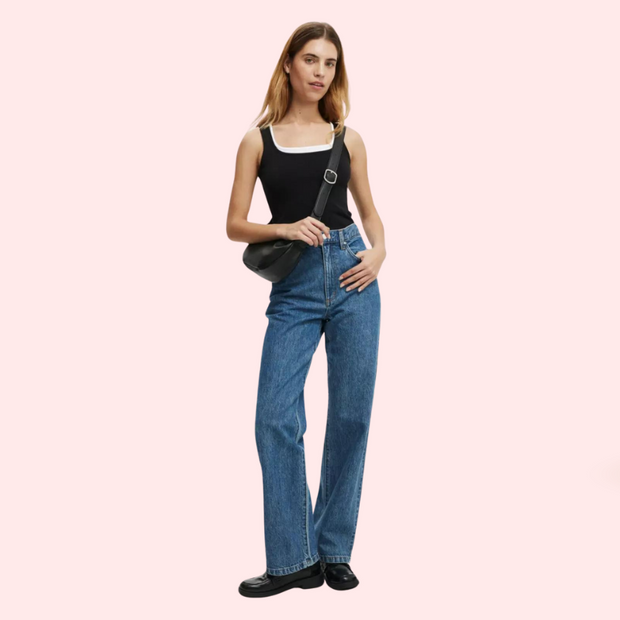 Smokey Blue Denim Loose Fit Straight Jeans for Women