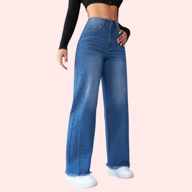 Wide-Leg Casual High-Waist Non-Elastic Jeans for Women