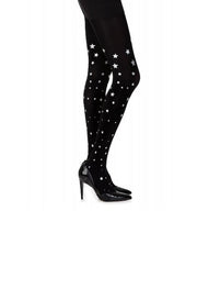 Music Legs Spandex Opaque Pantyhose with Glitters - Black